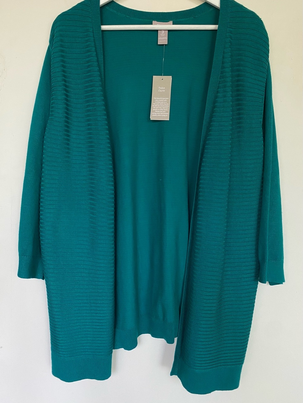 Chico's Teal Open-Front Cardigan sleeves 3/4 NWT